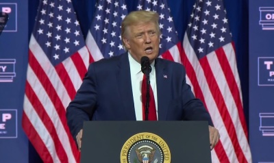 President Donald Trump speaks about his 'Platinum Plan' for black economic empowerment in Atlanta, Georgia on June 25, 2020.